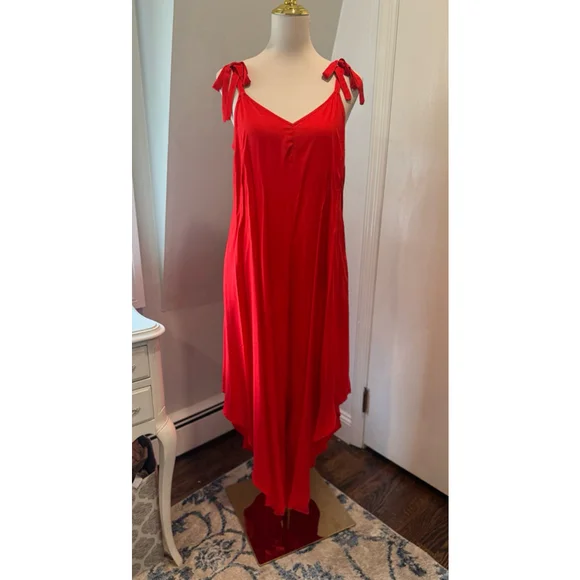Vince Camuto NWT | Red V-Neck Tie-Shoulder Asymmetric Jumpsuit | Size S - Picture 4 of 12